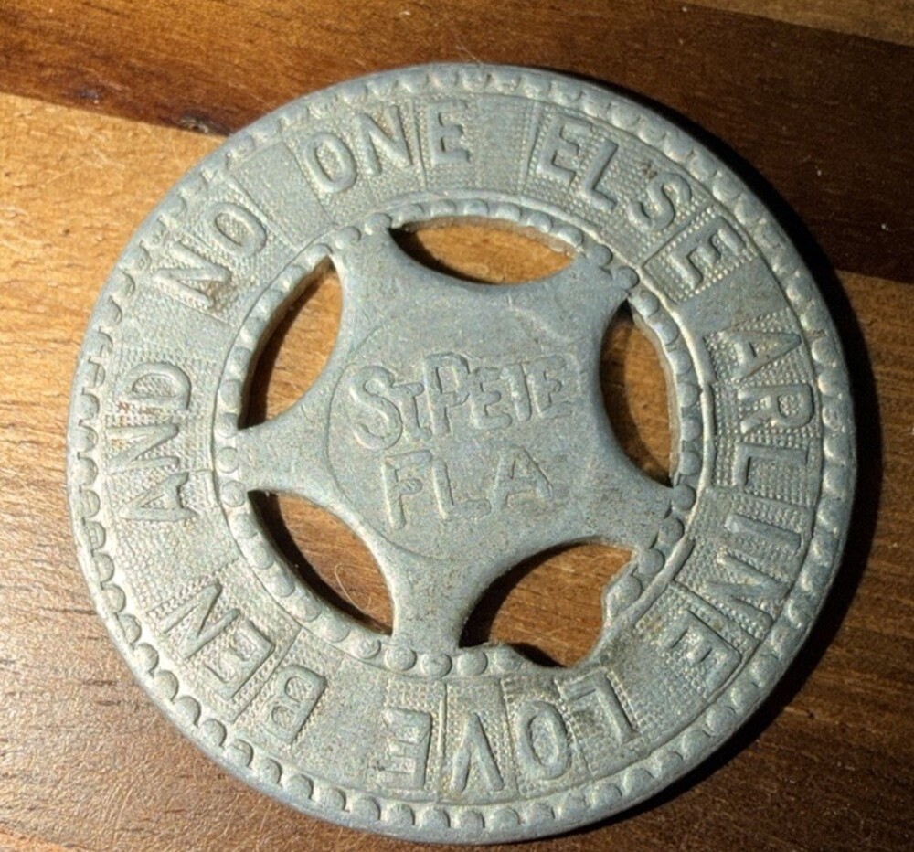 VINTAGE Webbs City St Pete Fla Love Token Custom Engraved Star Cutout